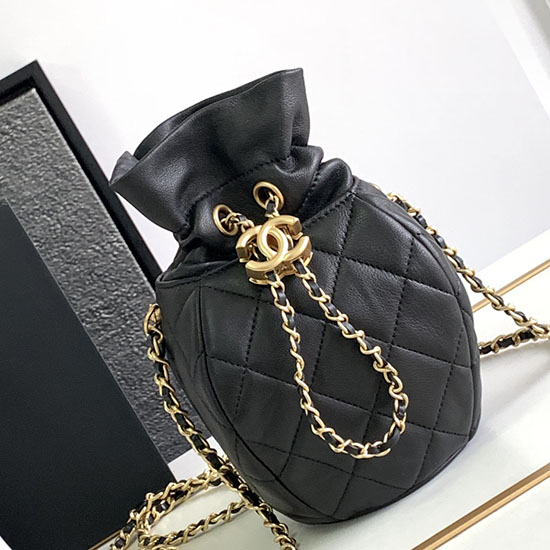 Bolso De Hombro Chanel De Piel De Cordero Negro As2323