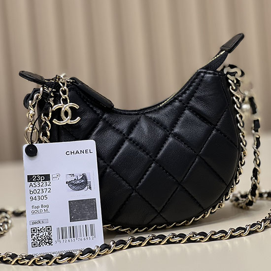 Bolso De Hombro Chanel De Piel De Cordero Negro As3232