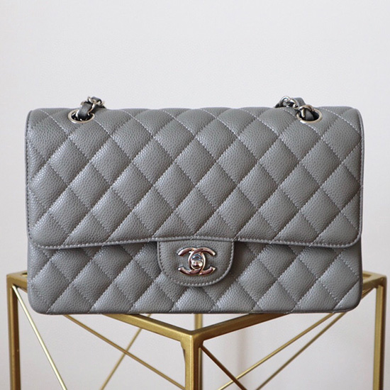 Bolso De Hombro Clásico Con Solapa De Cuero Caviar De Chanel Gris A1112