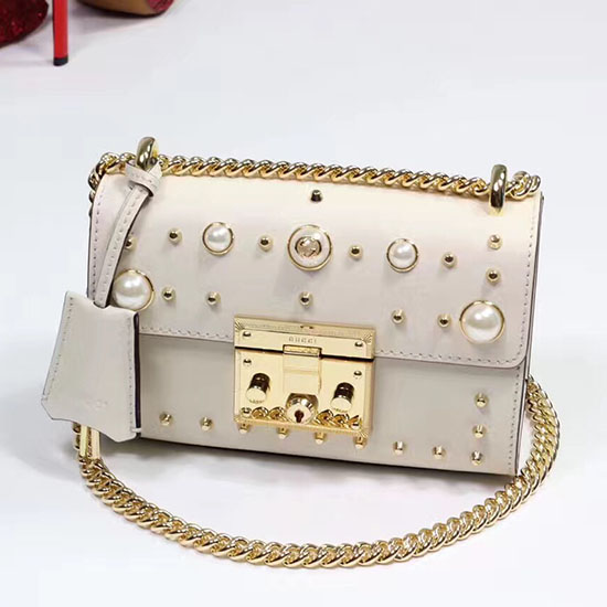 Bolso De Hombro De Cuero Con Tachuelas Y Candado De Gucci Blanco 432182