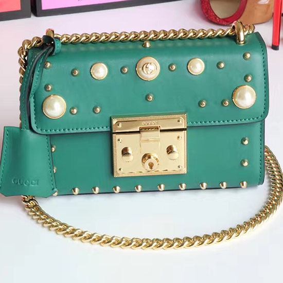 Bolso De Hombro De Cuero Con Tachuelas Y Candado De Gucci Verde 432182