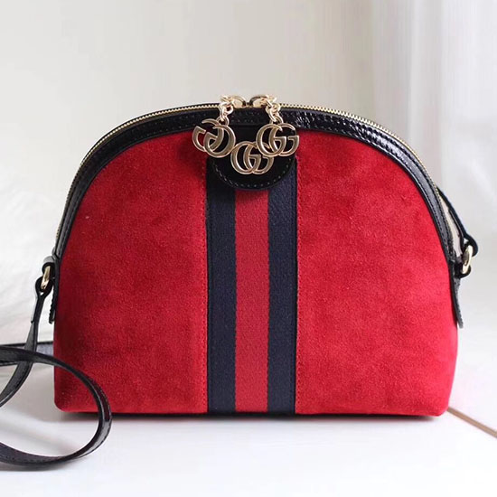 Bolso De Hombro Gucci Ophidia Pequeño De Ante Rojo 499621