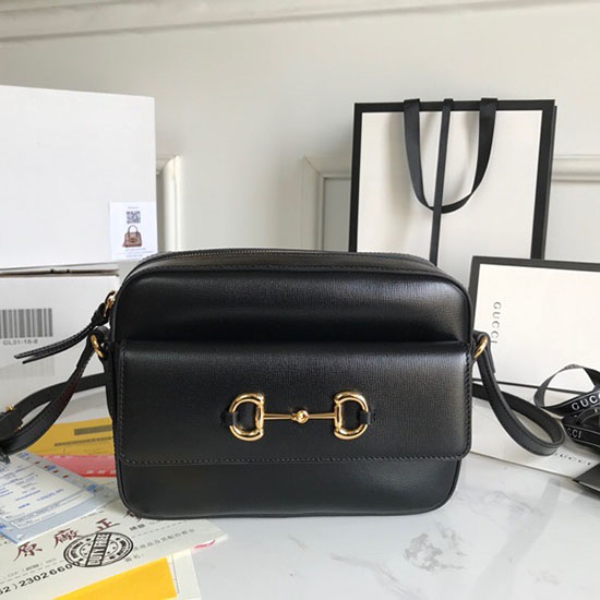 Bolso De Hombro Pequeño De Cuero Gucci Horsebit 1955 Negro 645454