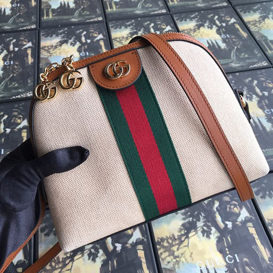 Bolso De Hombro Pequeño De Lona Vintage Gucci Ophidia Beige 499621