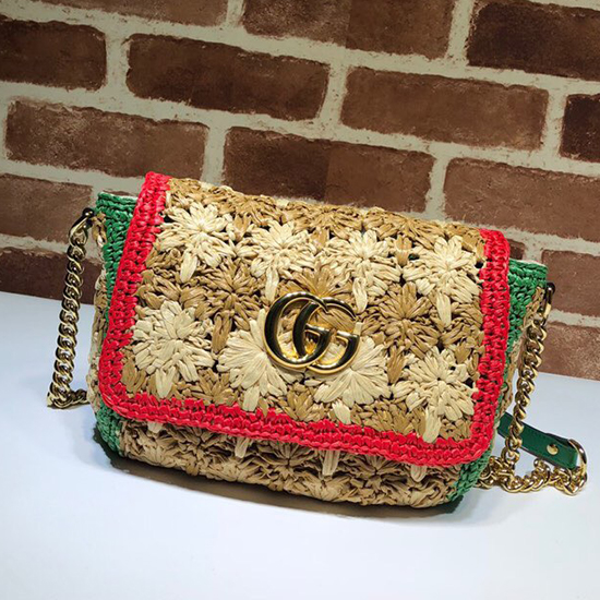 Bolso De Hombro Pequeño De Rafia Gucci Gg Marmont Rojo 574433