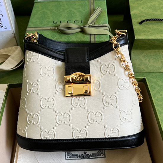 Bolso De Hombro Pequeño Gg De Cuero Gucci Blanco 675788