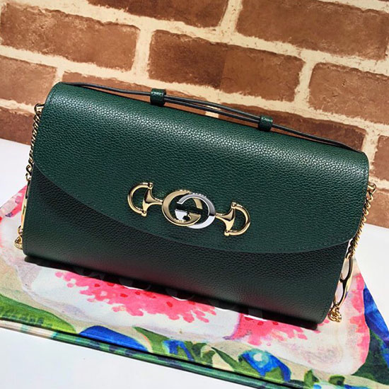 Bolso De Hombro Pequeño Gucci Zumi De Cuero Granulado Verde 572375