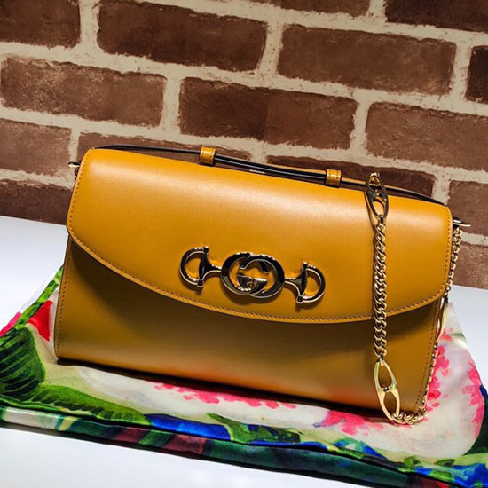 Bolso De Hombro Pequeño Gucci Zumi De Cuero Liso Amarillo 572375