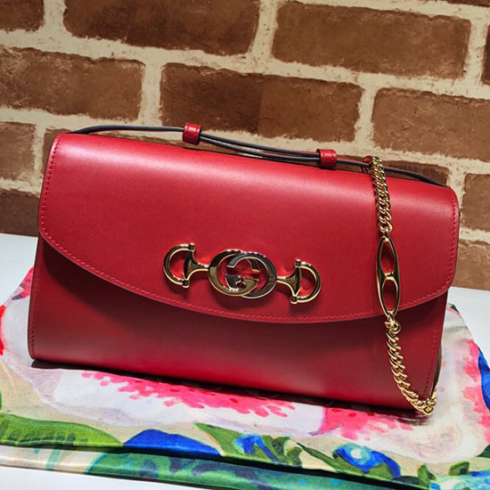 Bolso De Hombro Pequeño Gucci Zumi De Cuero Liso Rojo 572375