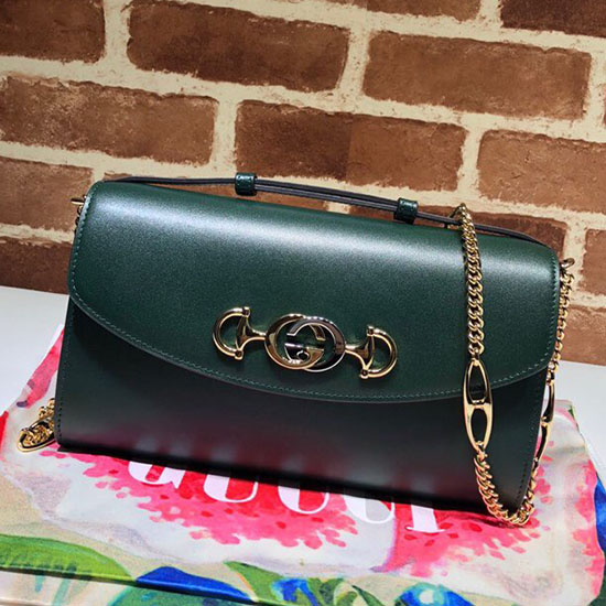 Bolso De Hombro Pequeño Gucci Zumi De Cuero Liso Verde 572375