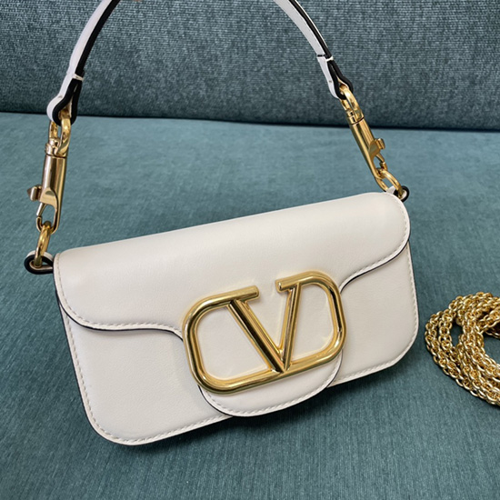 Bolso De Hombro Pequeño Valentino Loco De Piel De Becerro Blanco V1133s