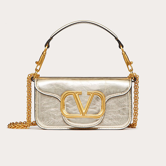 Bolso De Hombro Pequeño Valentino Loco De Piel De Becerro Dorado V1133s