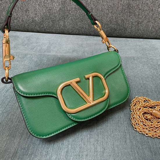 Bolso De Hombro Pequeño Valentino Loco De Piel De Becerro Verde V1133s