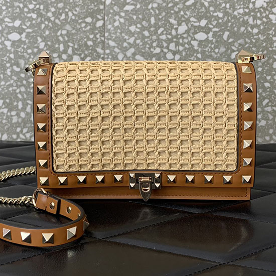 Bolso De Hombro Pequeño Valentino Rockstud De Rafia V0571