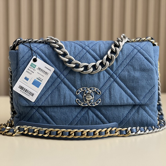 Bolso De Mezclilla De Piel De Cordero Chanel 19 Azul Claro As1161