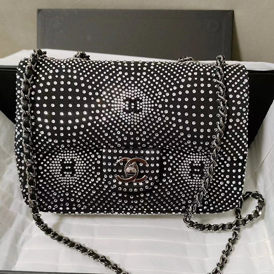 Bolso De Noche Chanel Pequeño Con Solapa Y Cristal Negro As2320