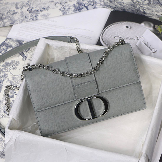 Bolso Dior De Piel De Becerro Granulada 30 Montaigne Con Cadena Gris M9208