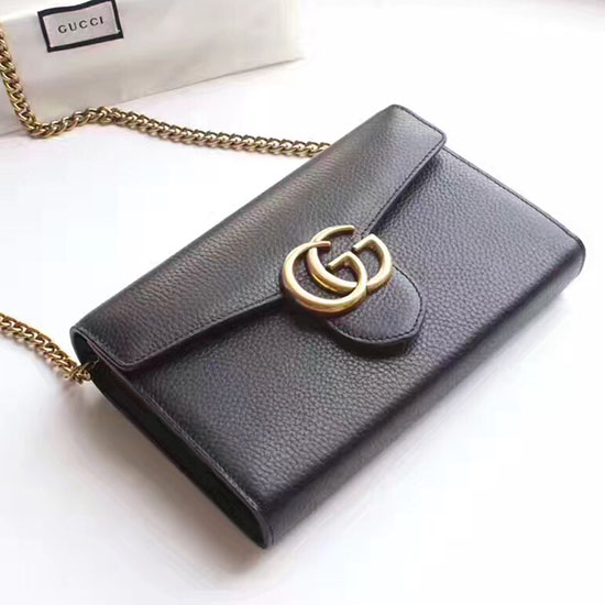 Bolso Gucci Gg Marmont De Cuero Mini Con Cadena Negro 401232