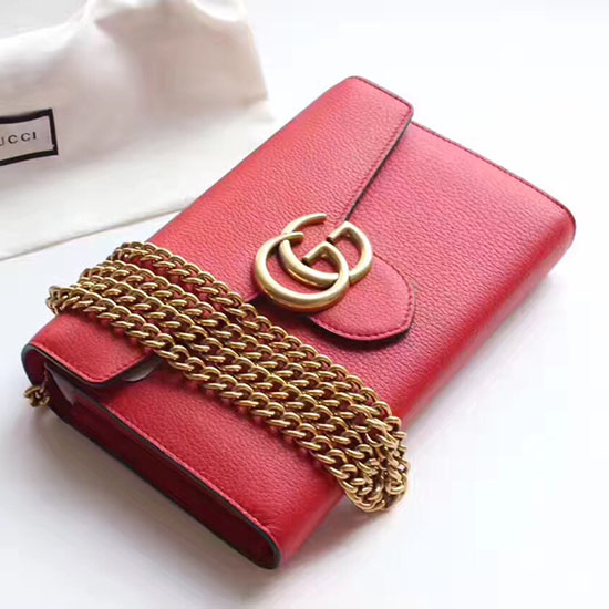 Bolso Gucci Gg Marmont De Cuero Mini Con Cadena Rojo 401232