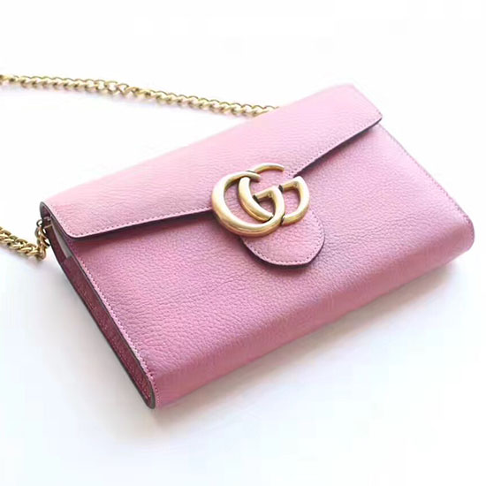 Bolso Gucci Gg Marmont De Cuero Mini Con Cadena Rosa 401232