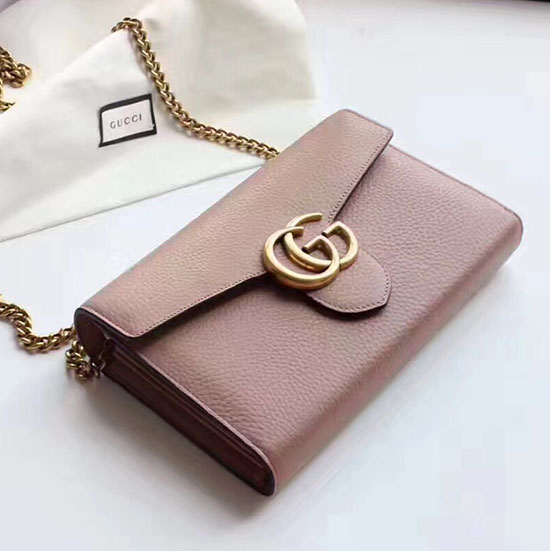 Bolso Gucci Gg Marmont De Cuero Mini Con Cadena Rosa Claro 401232