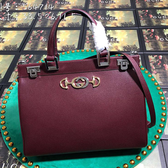 Bolso Gucci Zumi De Cuero Granulado Con Asa Superior Mediano Burdeos 564714