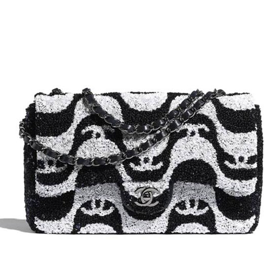 Bolso Mediano Con Solapa De Lentejuelas Chanel Negro As2425