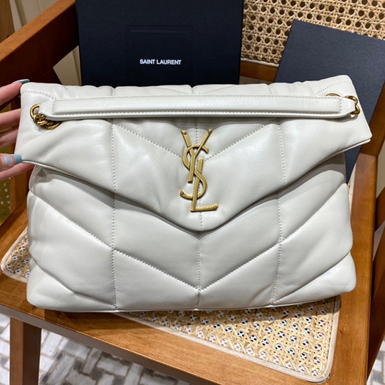 Bolso Mediano Saint Laurent Loulou Puffer Blanco Con Dorado 577475