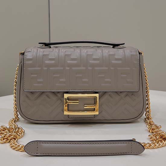 Bolso Midi Fendi Baguette Con Cadena Gris F8533