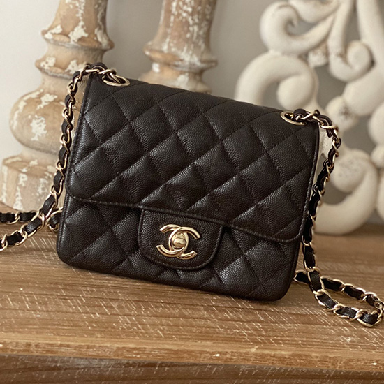 Bolso Mini Clásico Con Solapa De Piel De Becerro Granulada De Chanel Marrón Oscuro Cf1115