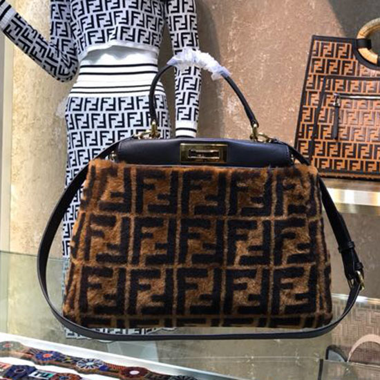 Bolso Peekaboo De Lana Fendi Marrón F880251