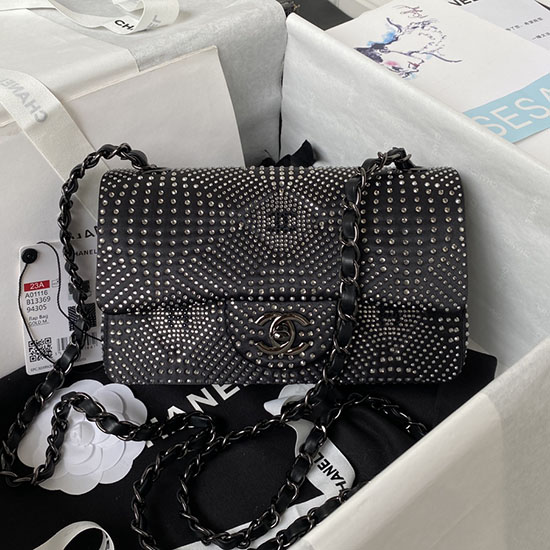 Bolso Pequeño Clásico Con Tachuelas De Cristal Chanel Negro A0116