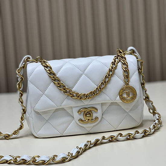 Bolso Pequeño Con Solapa Chanel Blanco As4012