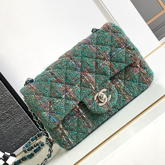 Bolso Pequeño Con Solapa De Tweed Chanel Verde As2320