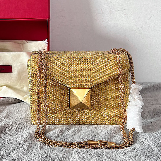 Bolso Pequeño Valentino One Stud Con Bordado De Diamantes De Imitación Amarillo V0137