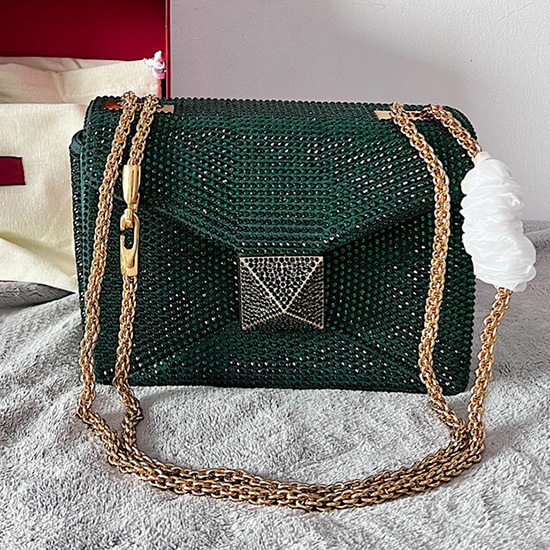 Bolso Pequeño Valentino One Stud Con Bordado De Diamantes De Imitación Verde V0137