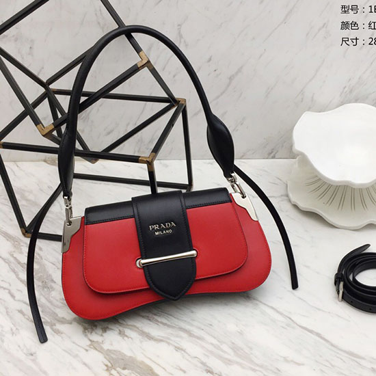 Bolso Prada Sidonie De Cuero Marrón Rojo Y Negro 1bd168