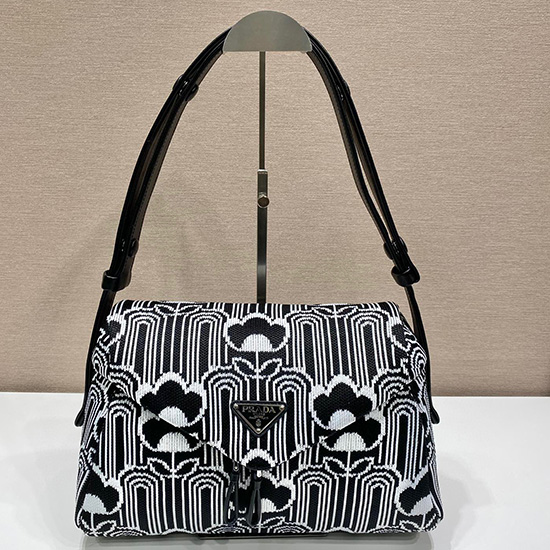 Bolso Prada Signaux De Punto Jacquard Y Cuero Negro 1bc165