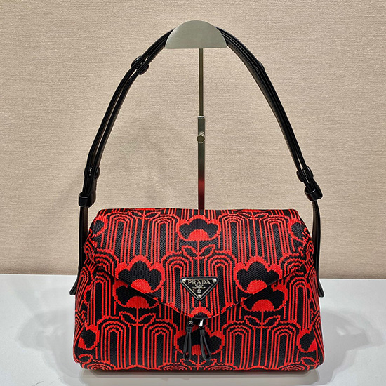 Bolso Prada Signaux De Punto Jacquard Y Cuero Rojo 1bc165