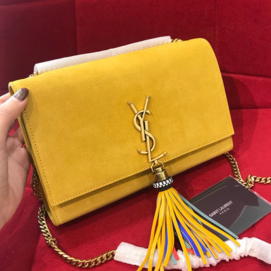 Bolso Saint Laurent Kate Con Cadena Y Borlas Amarillo 501518