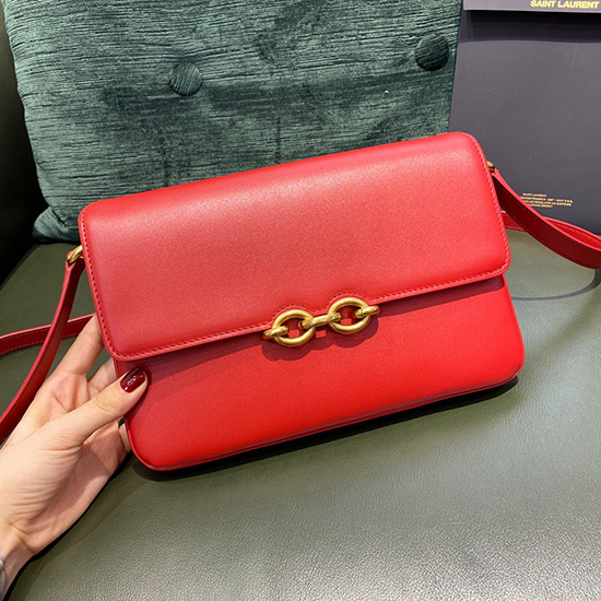 Bolso Satchel Ysl Le Maillon En Cuero Liso Rojo 649795