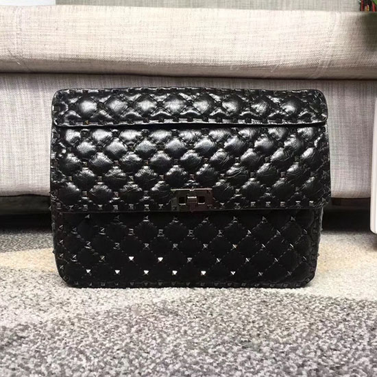 Bolso Valentino Garavani Rockstud De Piel De Becerro Con Cadena Y Púas Negro V0121