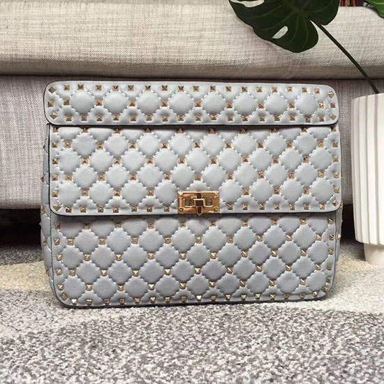 Bolso Valentino Garavani Rockstud De Piel De Cordero Con Cadena Y Púas Azul Claro V0121