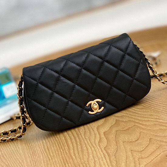 Cartera Chanel De Piel De Becerro Con Cadena Negro Ap2358