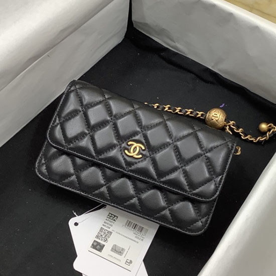 Cartera Chanel De Piel De Cordero Con Cadena Negro Ap3071