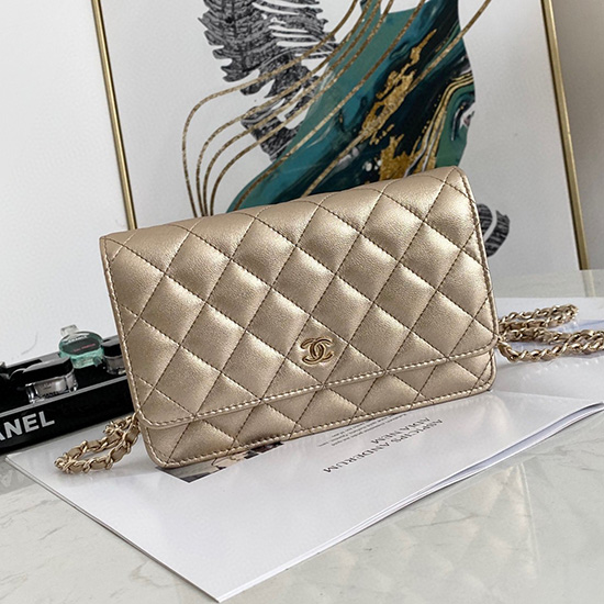 Cartera Chanel De Piel De Cordero Y Piel De Becerro Con Cadena Woc Dorado As0250