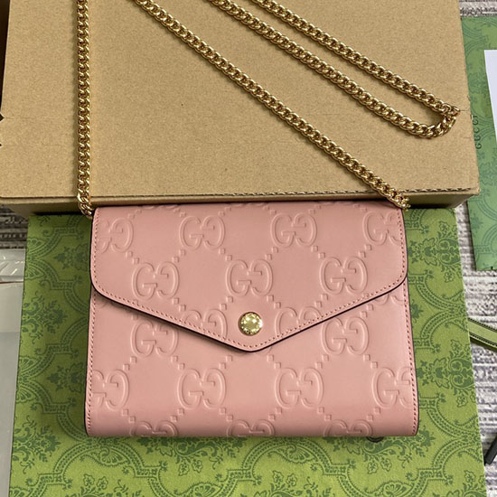 Cartera Con Cadena De Cuero Gg De Gucci Rosa 781555