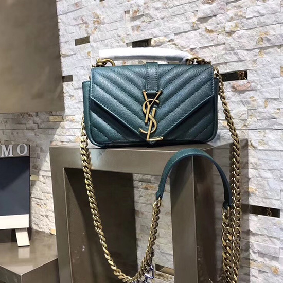 Cartera Con Cadena Saint Laurent Matelasse Verde Con Herrajes Dorados 438492