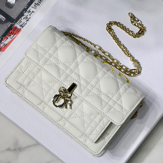 Cartera Dior De Piel De Cordero Con Cadena Blanco Dm7001