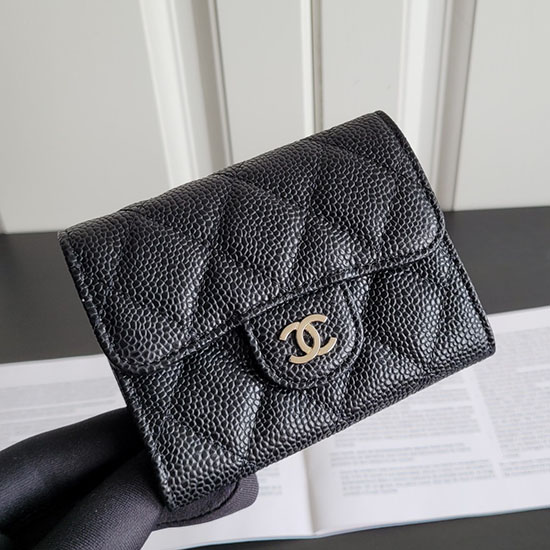 Cartera Pequeña Chanel Caviar Negra Con Plata Ap04101